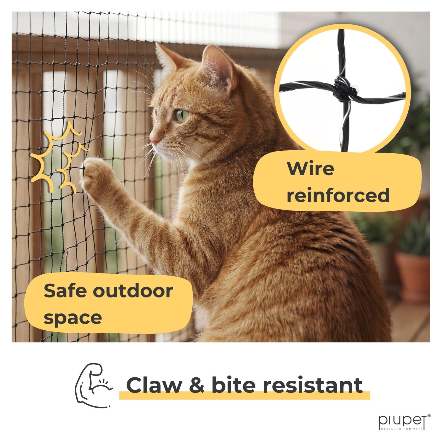 PiuPet Wire Reinforced Cat Safety Net 8m x 3m, detail view